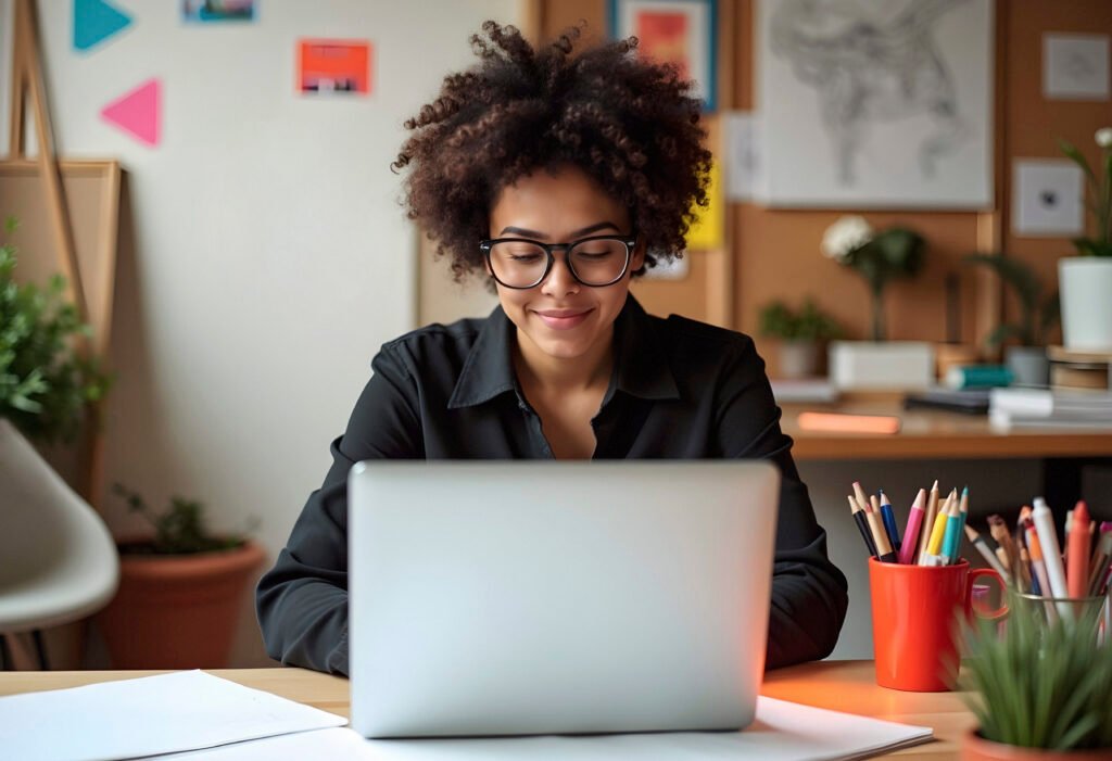 woman working on laptop