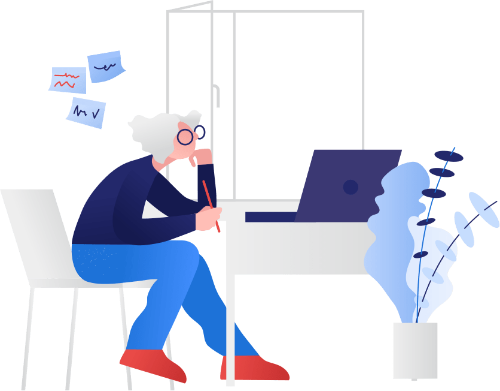 older woman working on laptop vector