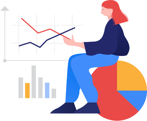 woman sitting on a graph adjusting another graph vector